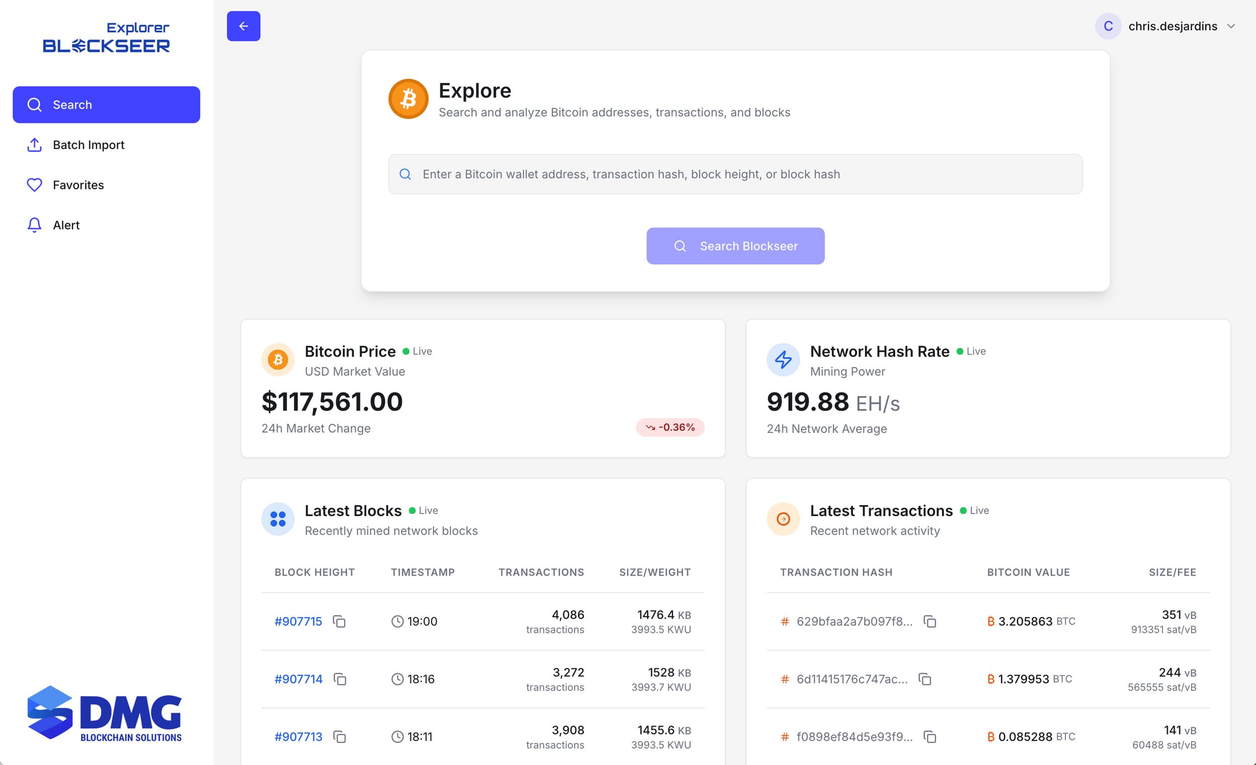 Blockseer Interface - Bitcoin Explorer Dashboard